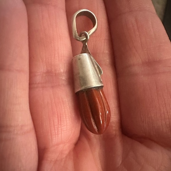 Vintage Sterling Silver Red Jasper Pendant - Picture 4 of 8